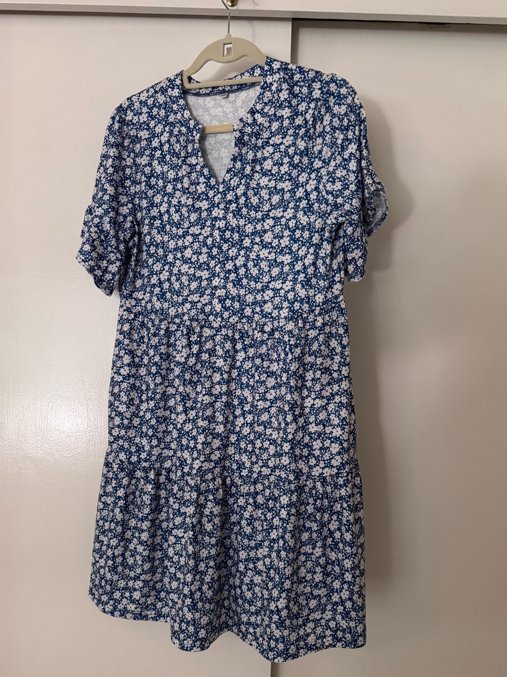 Blue and White Floral Tiered Summer Dress